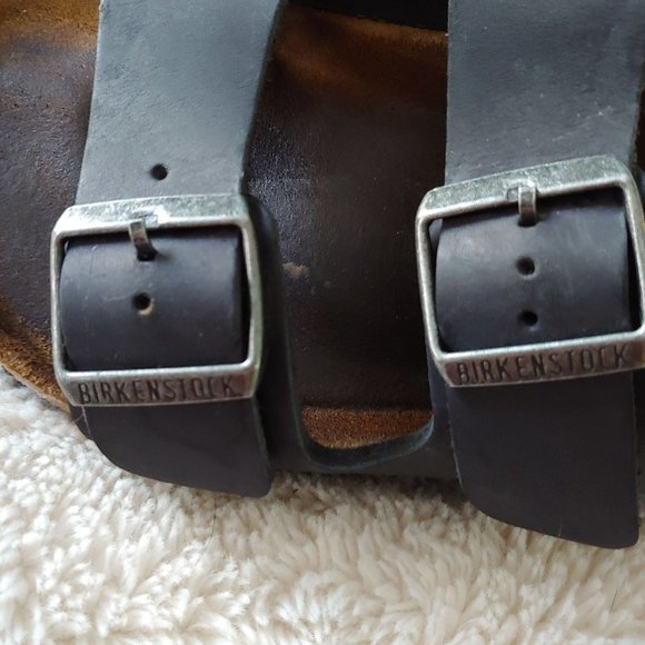Birkenstock 2 strap black leather 38 approx 7-9 womens - Picture 7 of 12